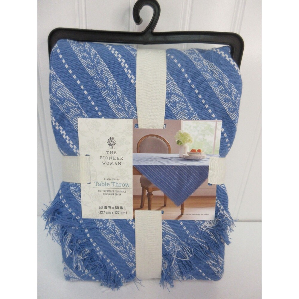 Pioneer Woman Table Throw Liana Vines 50" x 50" Table Throw 100% Cotton Blue